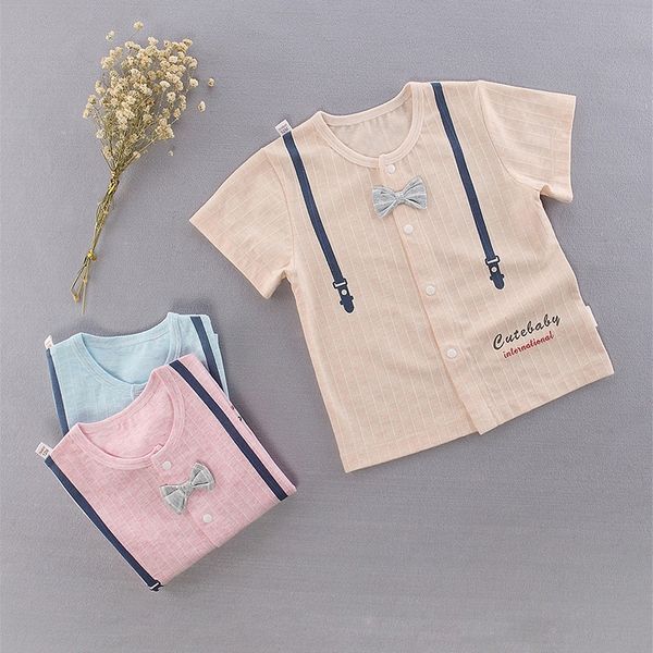 

summer boys and girls 2020 children's t-shirt new children's wear cartoon bow short-sleeved t-shirt, Blue
