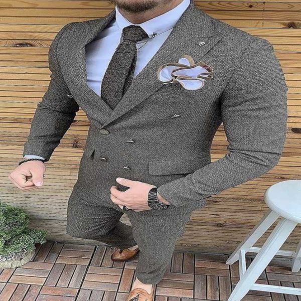 

2020 gray double-breasted suit mens wedding suits custom made slim fit business suit groom tuxedos 2 piece set (jacket+pants, White;black