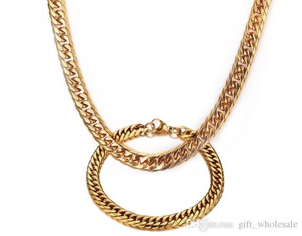 

7.5mm мужчины кубинский майами link браслет chain set нержавеющей стали 316l gold hip hop ожерелье цепи комплект ювелирных изделий, Silver