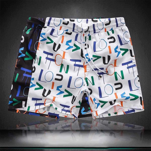

new summer design european and american tide brand printing quick-drying large size loose beach holiday men's shorts, White;black