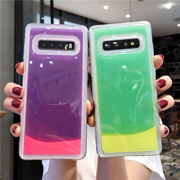 Para Samsung Galaxy Note20 S20 Ultra S10 S9 Caso Luminous Líquido Glitter Quicksand capa para iphone 12 11 Pro Max 7 8 Plus Tampa