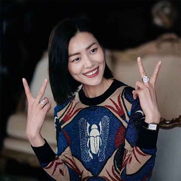 

2020 designer knitted sweater for women vintage lurex jacquard abstract beetle long sleeve pullovers ladies jumper, White;black