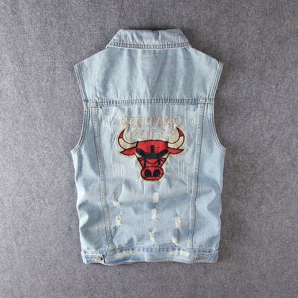 

2020 пальто вышитого джинсовый жилет вышитого напечатанного мужские рукава пальто жилета мужской моды, Black;white