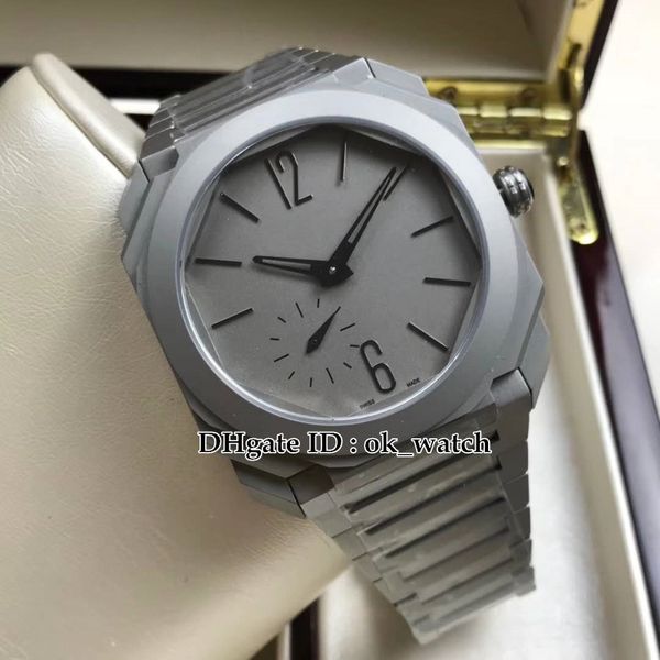 Лучшая версия Octo Finissimo Titanium Case 102713 BGO40C14TTXTAUTO Автоматическая 28800 полуколебаний Мужские часы серый циферблат Новый 42мм Мужская уборная Бизнес Часы