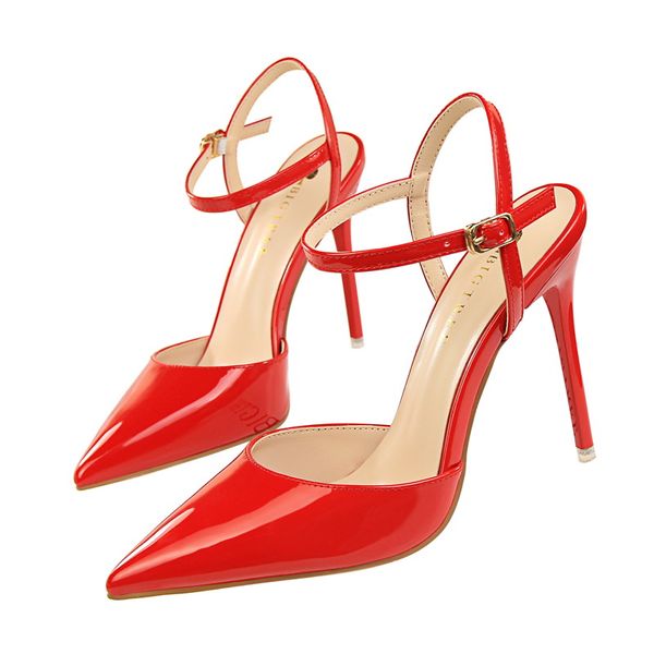 

sandals women's shoes women .5cm slingback high heels pumps red color pointed toe ankle strap fashion quality, Black