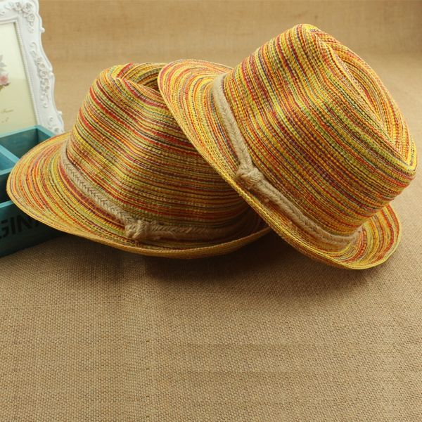 

travel sunshade beach new parent-child all-match folding summer women's straw straw hat children's basin hat, Yellow