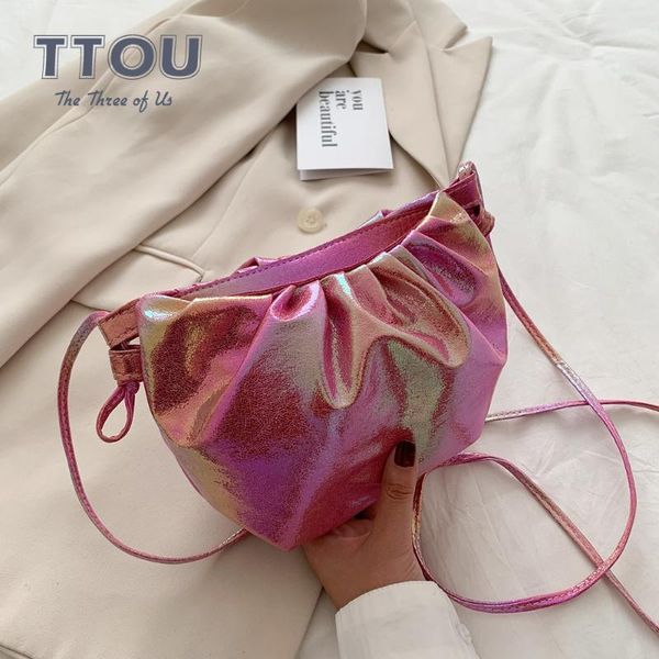 

известный цвет лазера сумка партии сцепления кошелек сумки для женщин 2020 летний плиссированные qaulity pu leather handbag