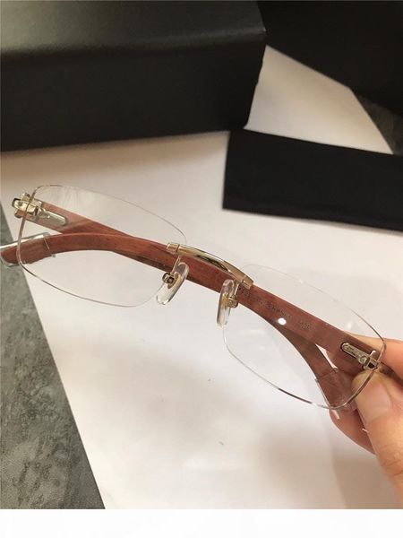 

оптовые новый дизайн моды оптического бескаркасных очки ретро прозрачные линзы деревянные ноги простой стиль бизнеса верхнего качества, Black
