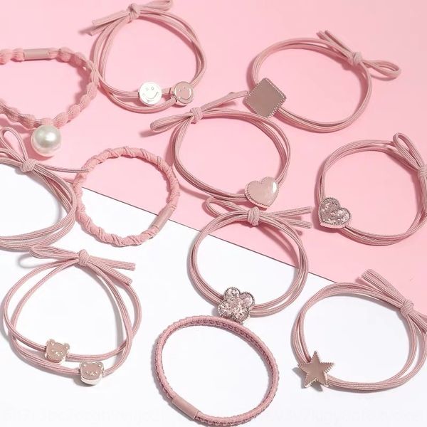 

new sweet pink korean style girls rubber band hair ' heart high elastic rubber band hair rope girls' double layer love head rope, Slivery;white