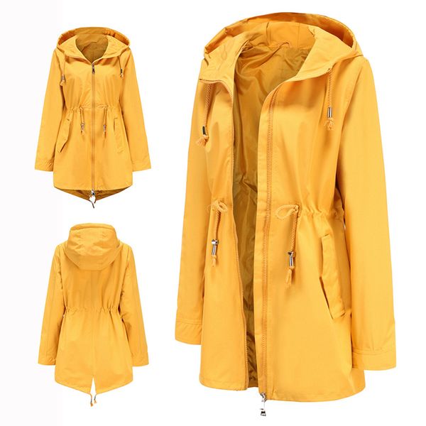 

women's trench coats women waterproof jacket hooded raincoat outdoor wind mid long rain coat motorcycle thin windbreaker, Tan;black