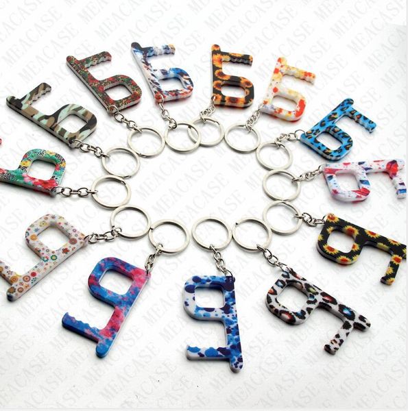 

keychain holder acrylic men women keychain double sided pendant public non-contact elevator button protective tool edc door opener d73006, Red;brown