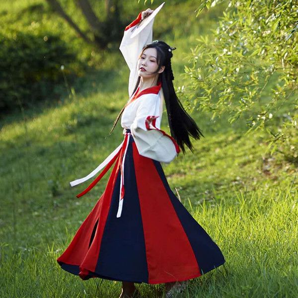 

stage wear traditional chinese clothing women hanfu fairy dress ancient han dynasty princess national folk dance festival outfit, Black;red