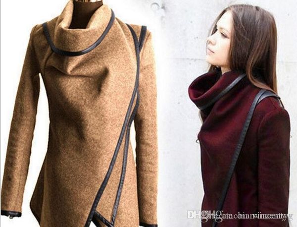 

2017 fall winter women clothes coat european and american style new trench & blends coats ladies trim personality asymmetric rules jacket 46, Tan;black