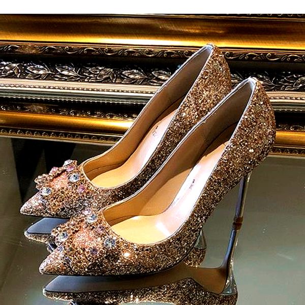 

fashion women shoes high heels gold silver red gorgeous rhinestone sequined bridal wedding shoes size 34 to 41 tradingbear, Black