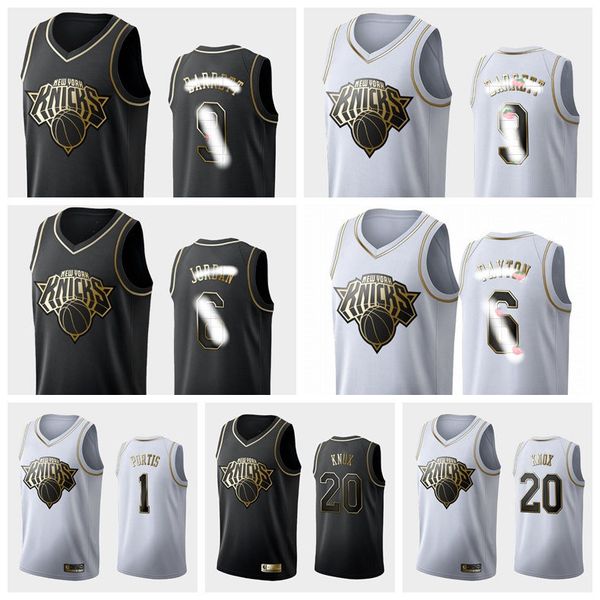 

нью-йорк никс мужчины rj barrett порзингис черный белый золотой выпуск баскетбол swingman джерси, Black;red