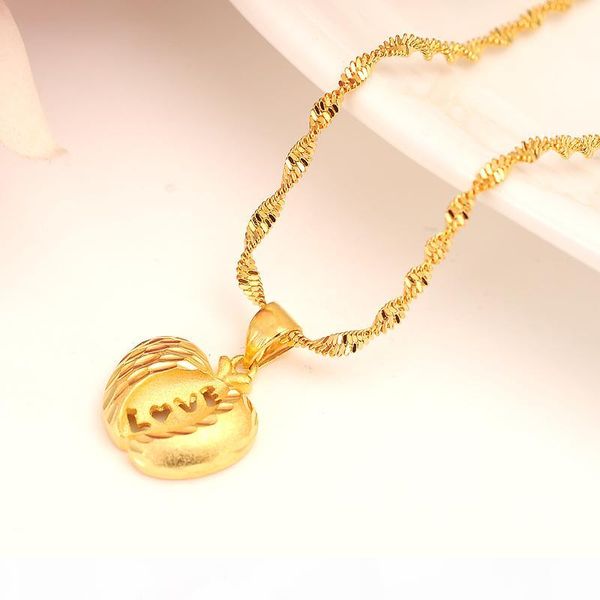 

real dubai india 14k yellow solid gold fine gf us apple women ethiopian fashion pendant necklace jewelry party wedding gifts safety, Silver