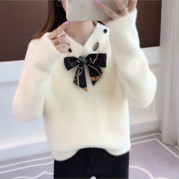 

women's sweaters the 2021 female sweet little pure and fresh sweater loose wool-like turtleneck with long sleeves, White;black