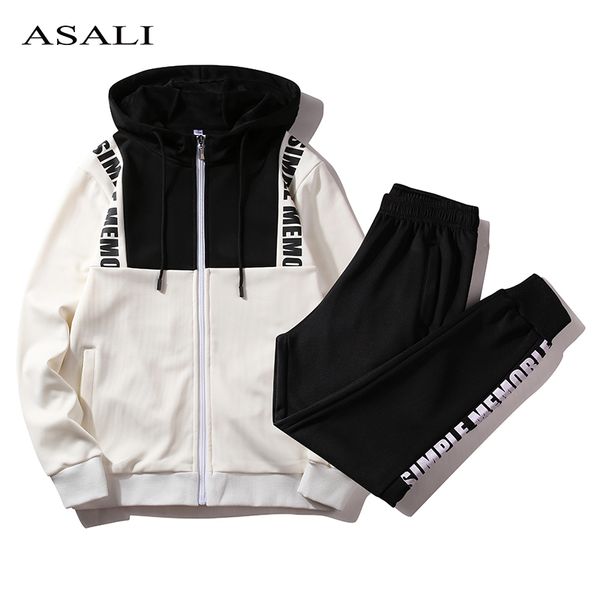 

2 pieces sets tracksuit men hooded sweatshirt+pants pullover hoodie sportwear suit man casual zipper sweatshirt sweatpants suits, Gray