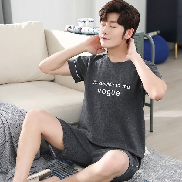 

eb5vh men's pajamas cotton suit short-sleeved can be worn outside loose plus size simple comfortable home clothes shorts and shorts spr, Black;brown