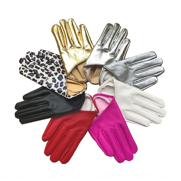 

korean style fashionable women's leather u soft leather dancing dance and performance gloves half palm gloves, Black