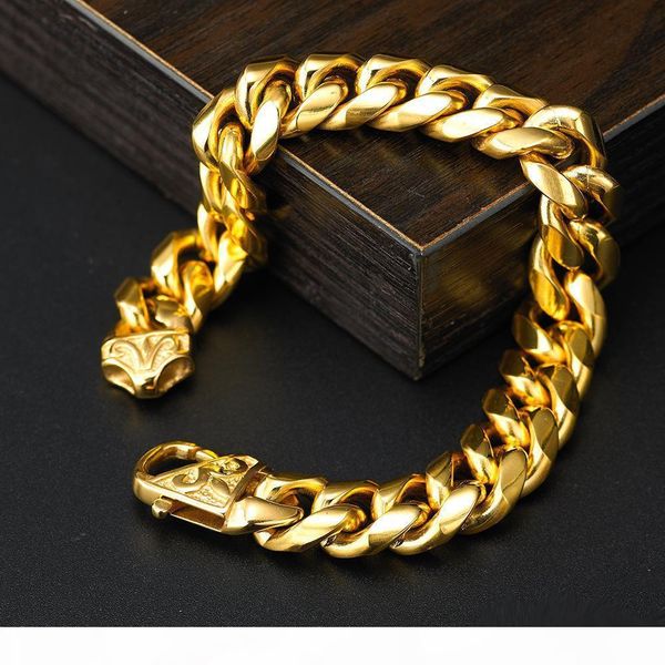 

14mm wide heavy золото серебро кубинский снаряженная ссылка ромбо 316l mens браслет из нержавеющей стали цепи мальчиков ювелирные изделия, Black