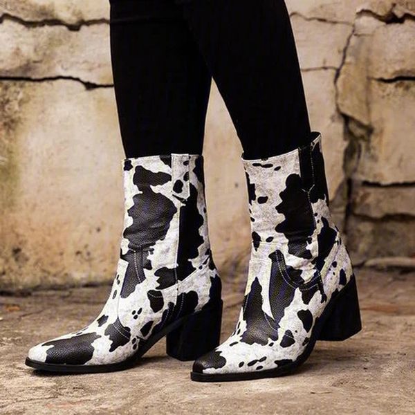

women mid-calf boots high heels pumps shoes woman chaussure zapatos mujer gladiator vintage pu plus size slip on booties d1485, Black