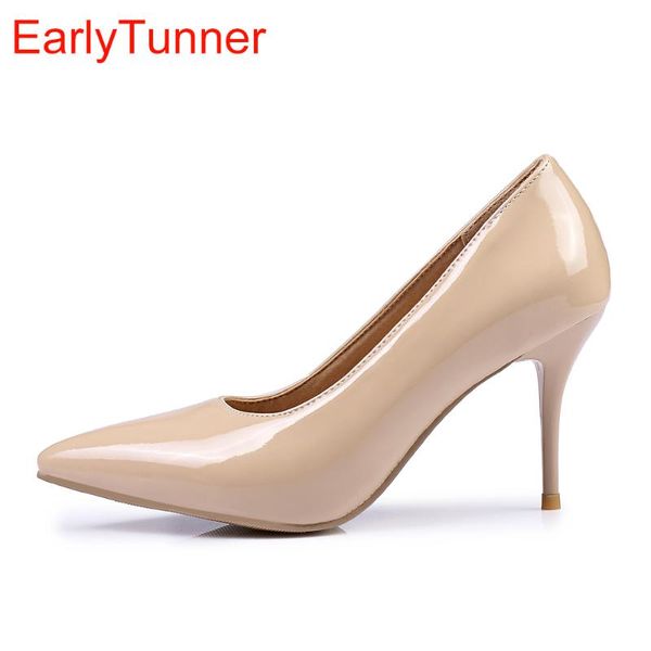 

dress shoes brand classic black red women glossy nude pumps stiletto high heels white lady formal emp50 plus big size  48 30 45