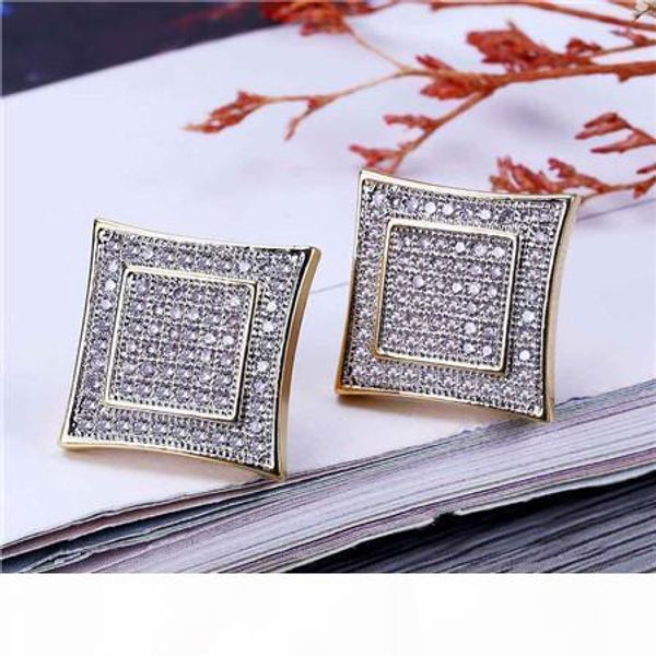 

hip hop bling искрение mens мальчика ювелирных изделий золота черного цвета kite квадратной формы простой micro pave cz винт вернуться серьг, Golden;silver