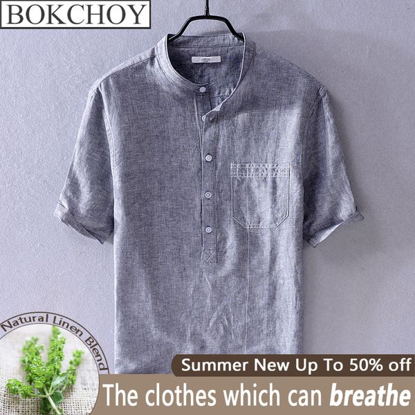 

men's casual shirts 2021 cotton and linen short-sleeved shirt simple fashion small stand collar loose tide male wild lined men, White;black