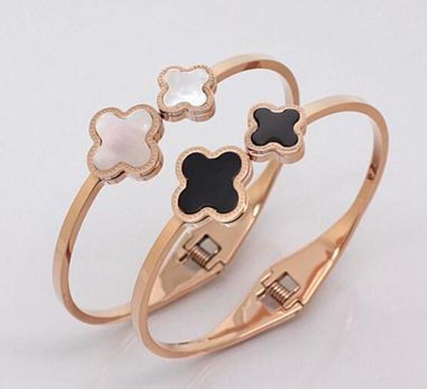 

never fade & allergy two four-leaf clover lovers bracelets 2014 new arriaval titanium &rose gold hand catenary present, White