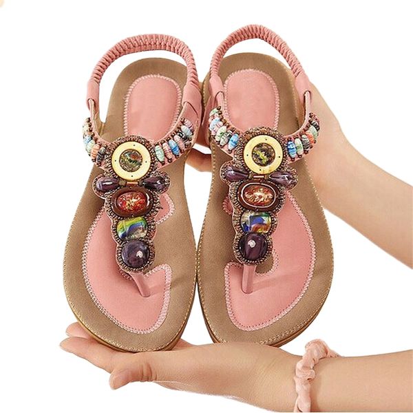 

size 36-42 2020 bohemian women sandals gemstone beaded slippers summer beach sandals women flip flops ladies flat shoes, Black