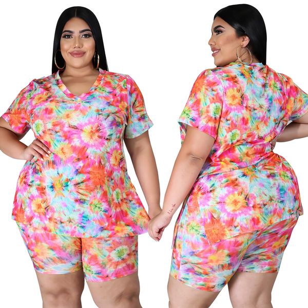 

women leisure two piece pants nice floral printing v neck t-shirt and short pant wear sets plus size lady's two piece sets, White