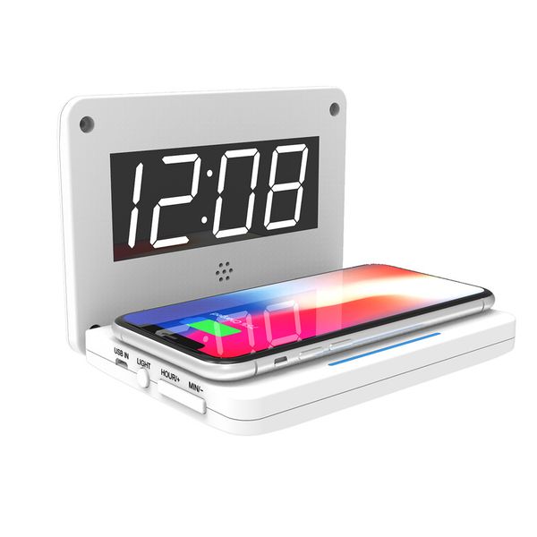 

alarm clock bedroom warm light night desk led digital usb qi wireless charger