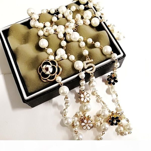 

t mimiyagu long simulated pearl necklace for women no .5 double layer collane lunghe donna camelia maxi necklace party, Golden;silver