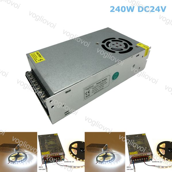 

lighting transformers dc24v 240w aluminum silvery lighting accessories 110v-240v for 3528 5050 strip sign in pixel module light dhl
