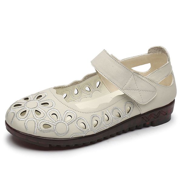 

women flats sandals genuine leather cutout embroidery flat heels sandalias mujer summer fashion breathable women shoes xkd4052, Black