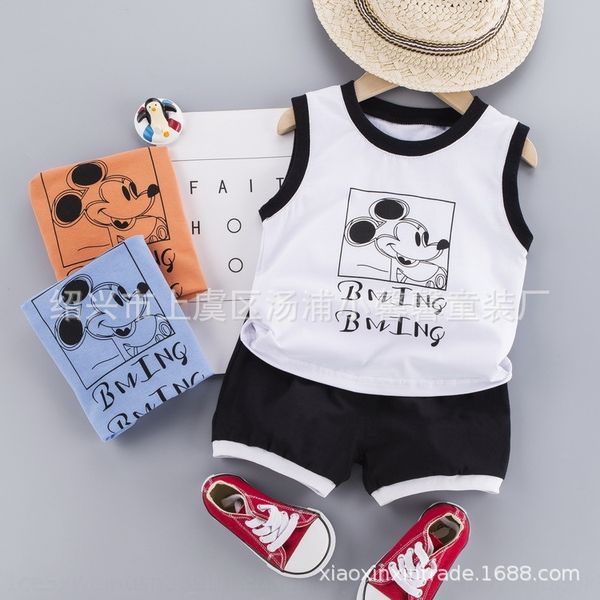 

2020 летний костюм брюки костюм жилет брюки children'sprinted жилет + шорты набор небольшой синьсинь детский двухсекционный комплект, Blue