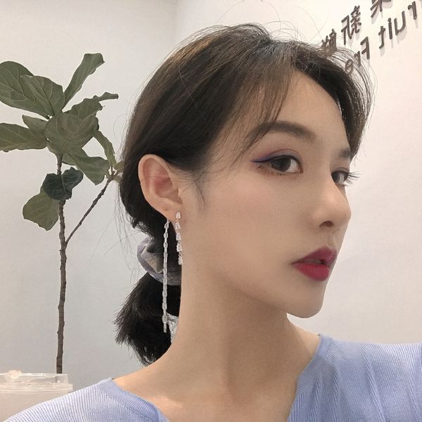 

korean cold wind temperament significantly thin face long chain tassel earrings earrings 925 silver needle earrings ear line xian qi, Golden;silver