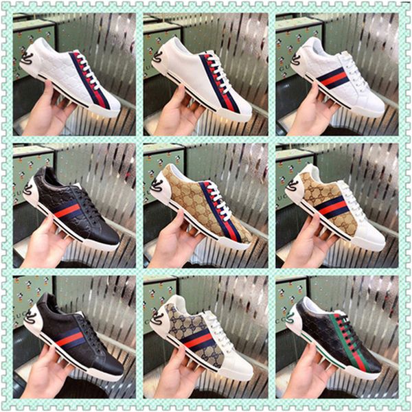 

men genuine leather flats designer sneakers women classic casual shoes python tiger bee flower embroidered cock love sneakers, Black