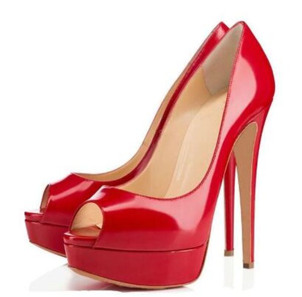 

новая 14cm обувь платформы женщин высокие каблуки насосы peep toe черные свадебные туфли на высоких каблуках голая большой размер 35-42, Black