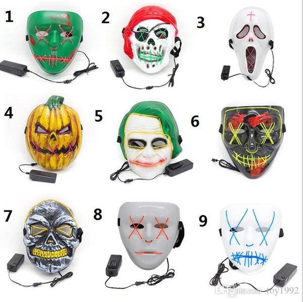 

9 styles led halloween mask glowing party mask el-wire the purge election year great funny masks cosplay costume props