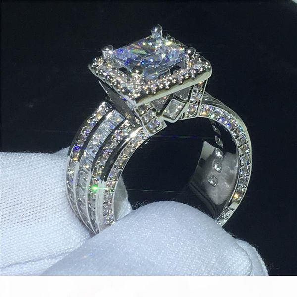 

choucong vintage court ring 925 sterling silver princess cut 5a cz stone engagement wedding band rings for women jewelry gift, Slivery;golden