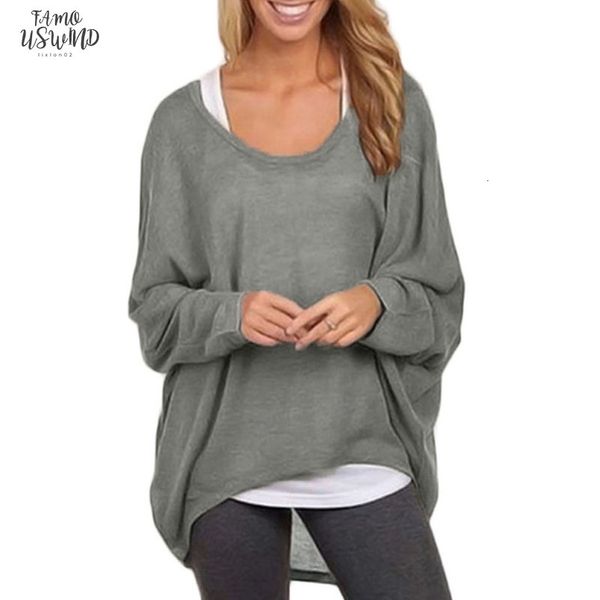 

2020 spring t shirt women t shirt oversize casual loose batwing long sleeve female pullover tunic plus size xxxl 5xl, White
