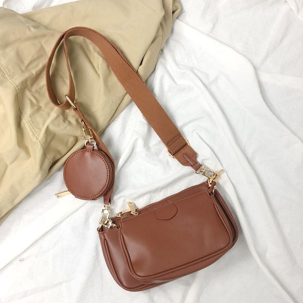 

3 pcs women shoulder bag quality pu leather new style fashion handbags wide shoulder strap bags for women female messenger bags