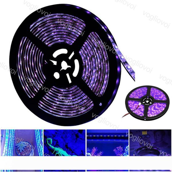 

led strip lights uv waterproof 5m roll 60 led m 5050smd 60w lamp ultraviolet purple light dc12v flexiable for outdoor indoor stage dhl