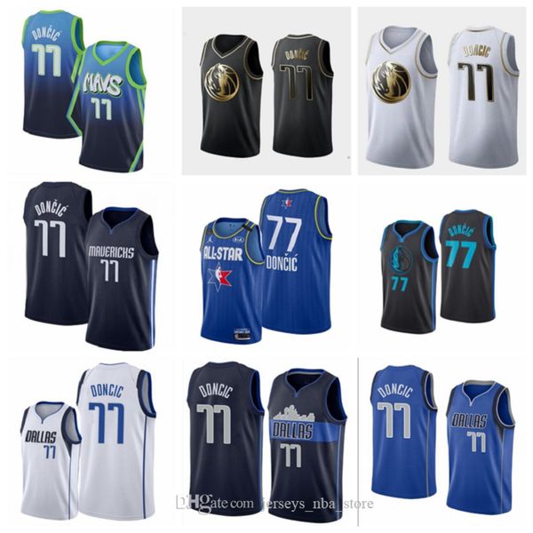 

men youth luka doncic 77 blue 77 doncic dallas mavericks 19/20 city swingman basketball jersey 07, Black;red
