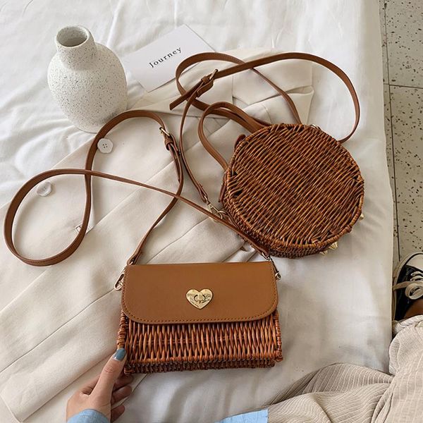 

fashion rattan woven bag ladies fashion shoulder messenger bag ladies handmade beach messenger shopping tote handbags