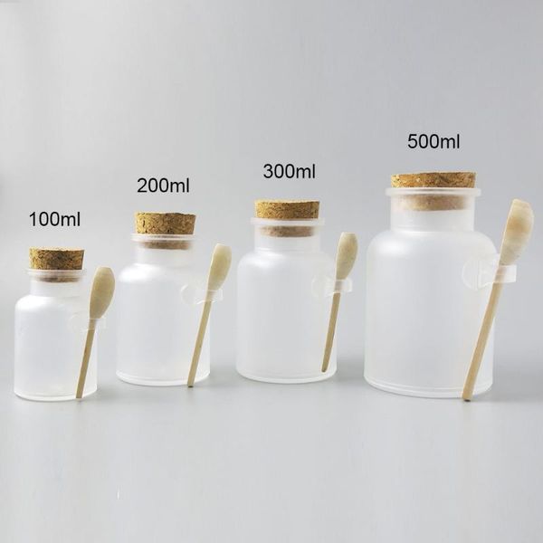 

storage bottles & jars 12 x 100g 200g 300g 500g round plastic frosted bottle empty bath salt mask cosmetic packaging with spoon cork