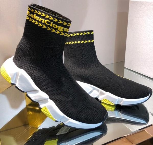 

26y 2019 new paris speed trainers knit sock shoe original luxury designer mens womens sneakers high casual with box cs08, Black