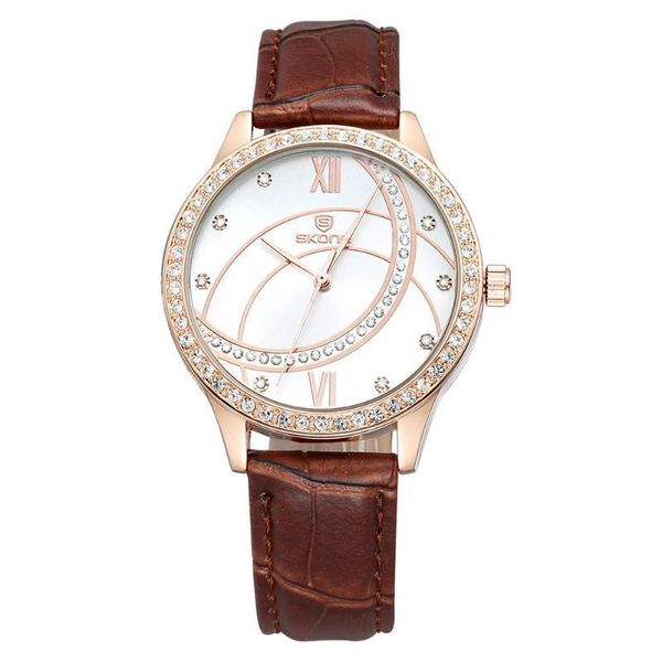 

2020 new casual fashion crystal rhinestone ladies watch leather strap quartz watch masculino feminino, Slivery;brown